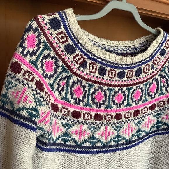 American Eagle Fair Isle Sweater Cream Multicolour Pullover Knit Size M - Picture 4 of 9